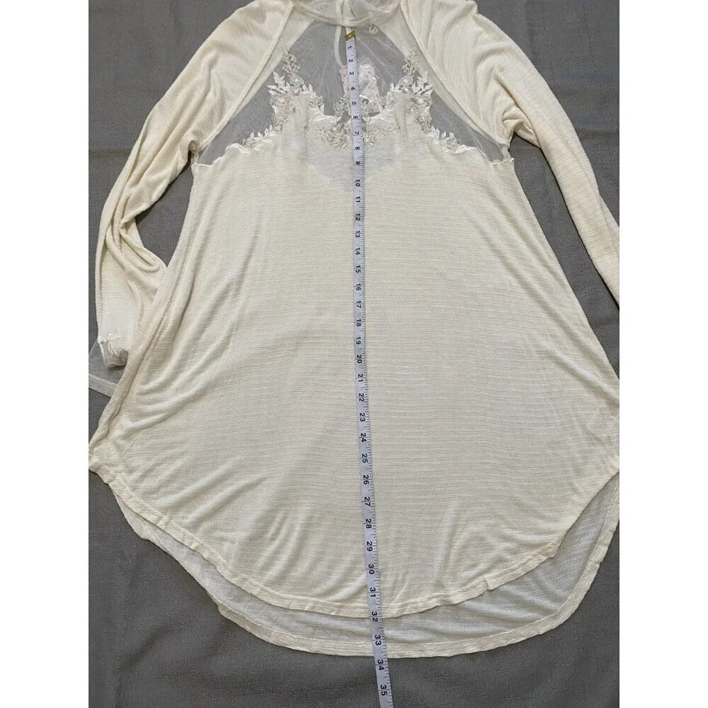 Free People Women's Size Large Ivory Saheli Mesh Embroidered Mock Neck Tunic Top